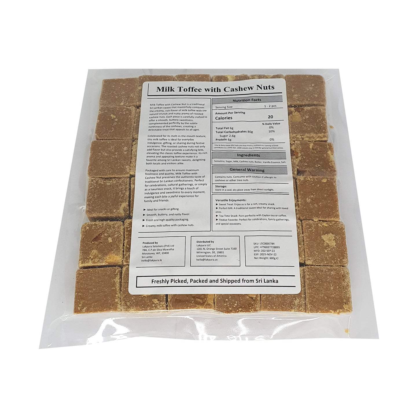 Lakpura Melktoffee met cashewnoten (50 stuks)