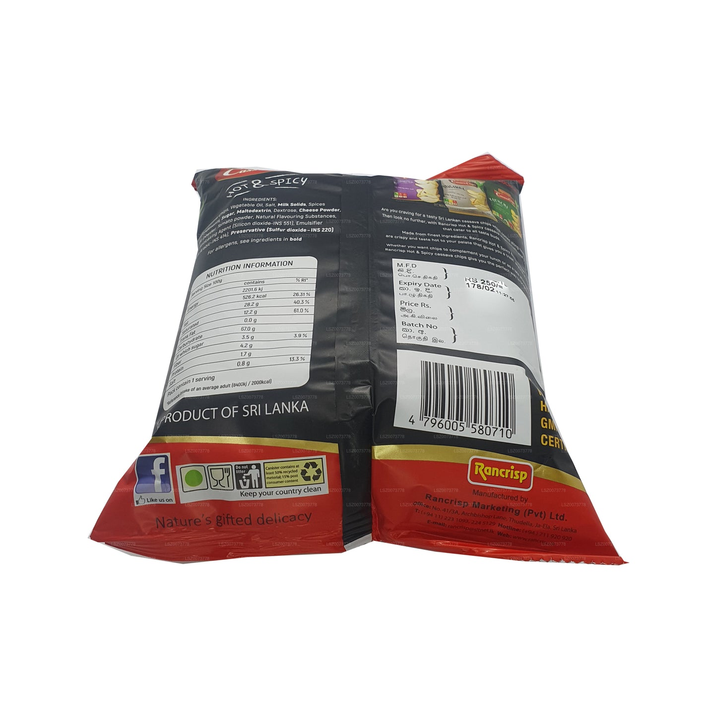 Rancrisp Cassavechips warm en pittig (100 g)