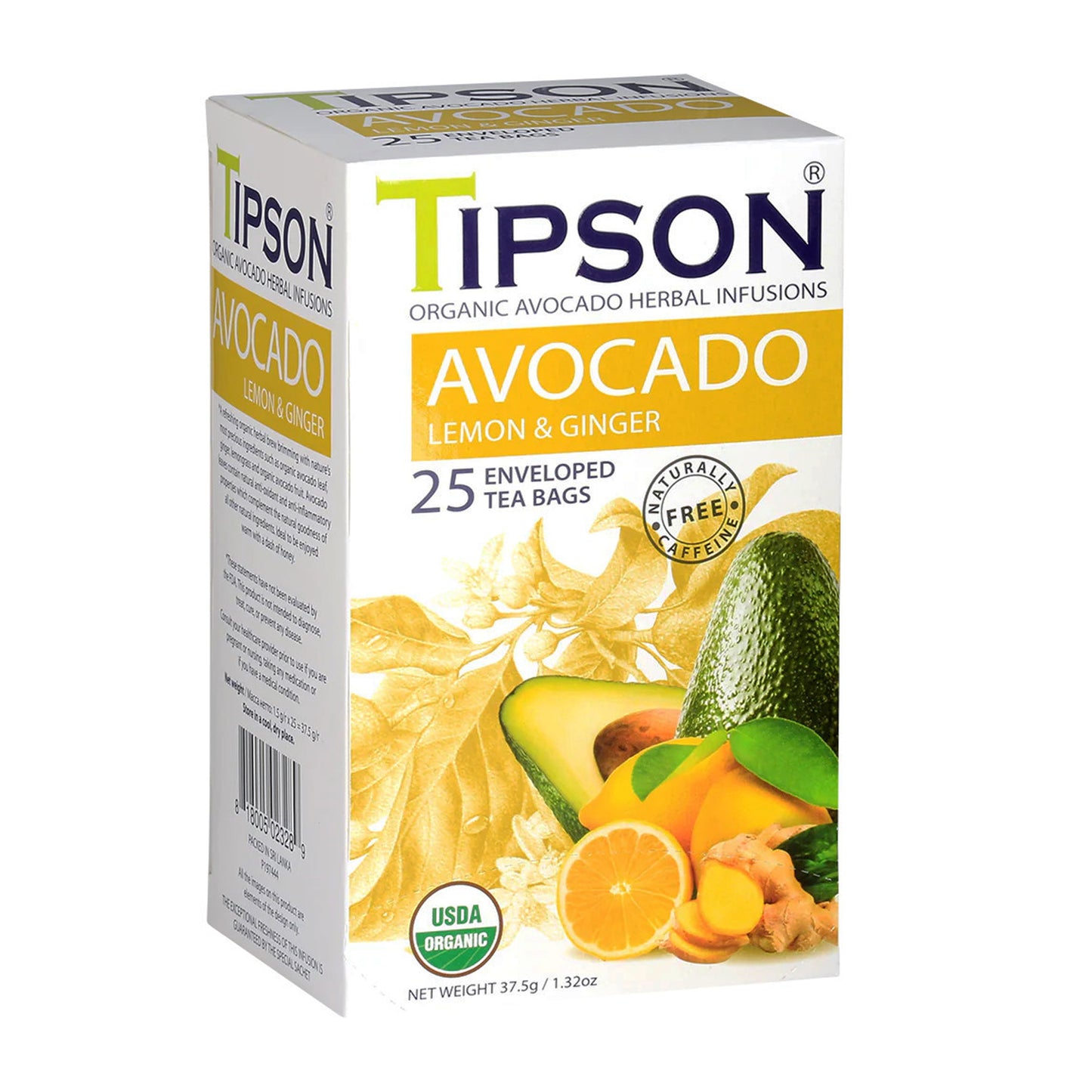 Tipson Organic Avocado with Lemon and Ginger (37.5g) 25 Enveloped Tea Bags