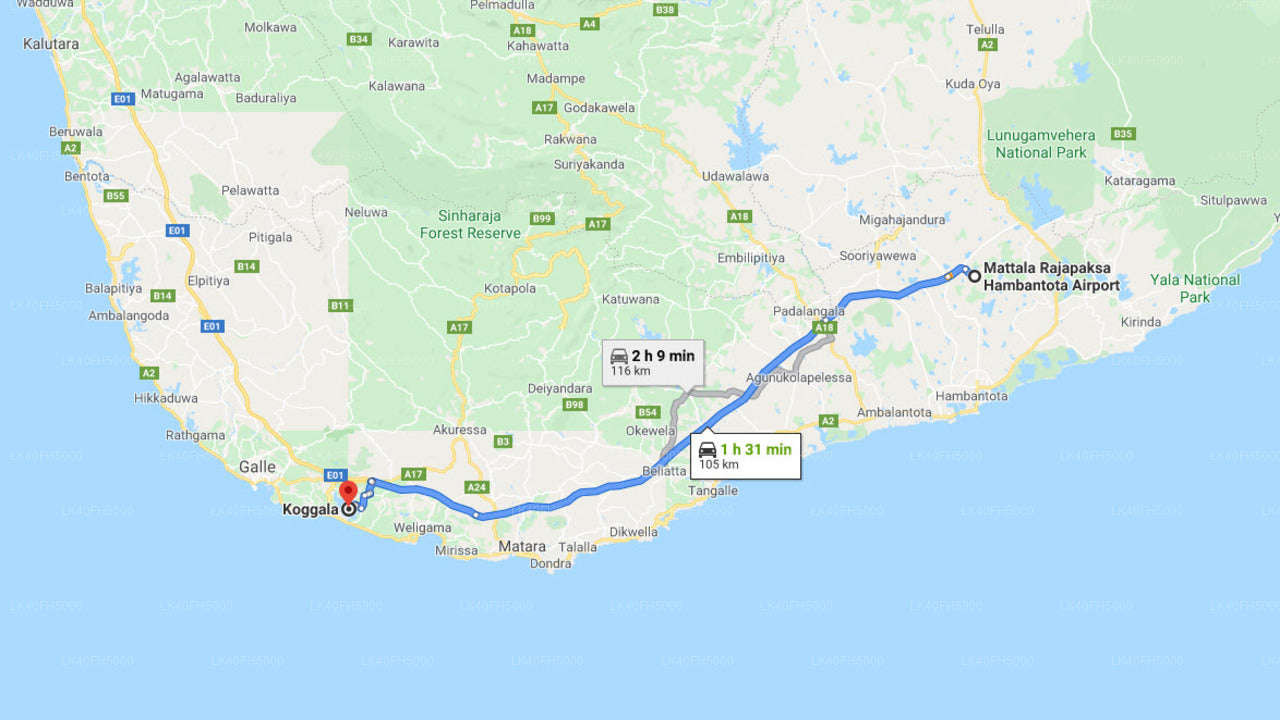 Privétransfer van Koggala City naar Mattala Airport (HRI)