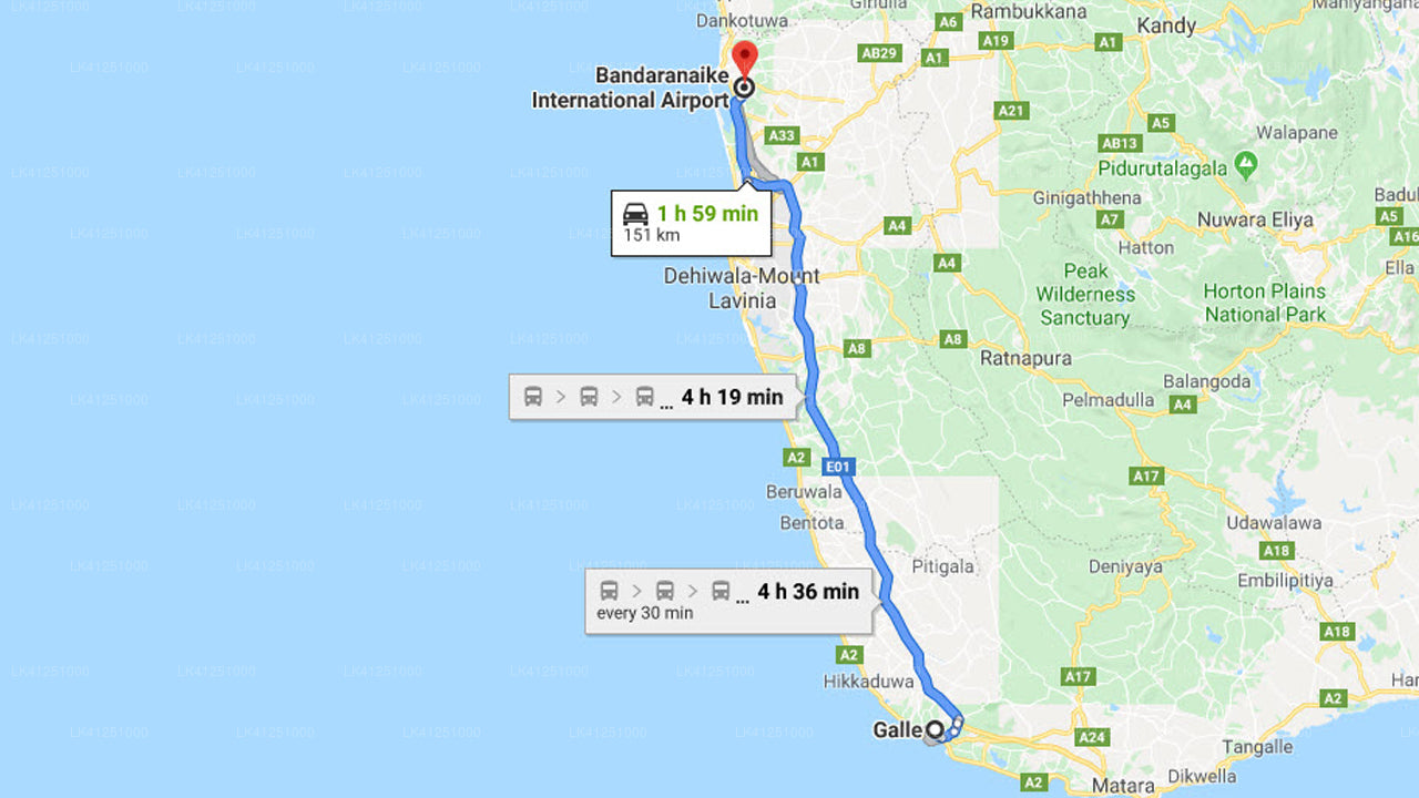 Privévervoer van Galle City naar luchthaven Colombo (CMB)