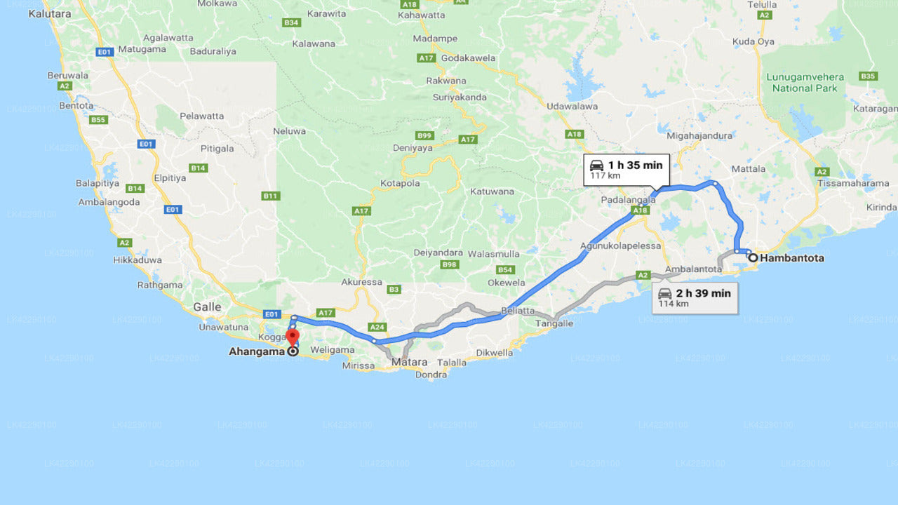 Privétransfer van Hambantota City naar Ahangama City