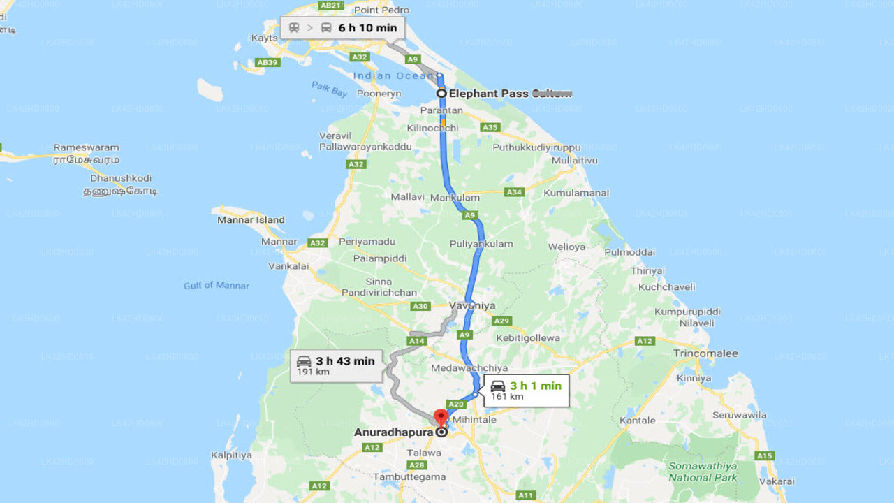 Privétransfer van Elephant Pass City naar Anuradhapura City