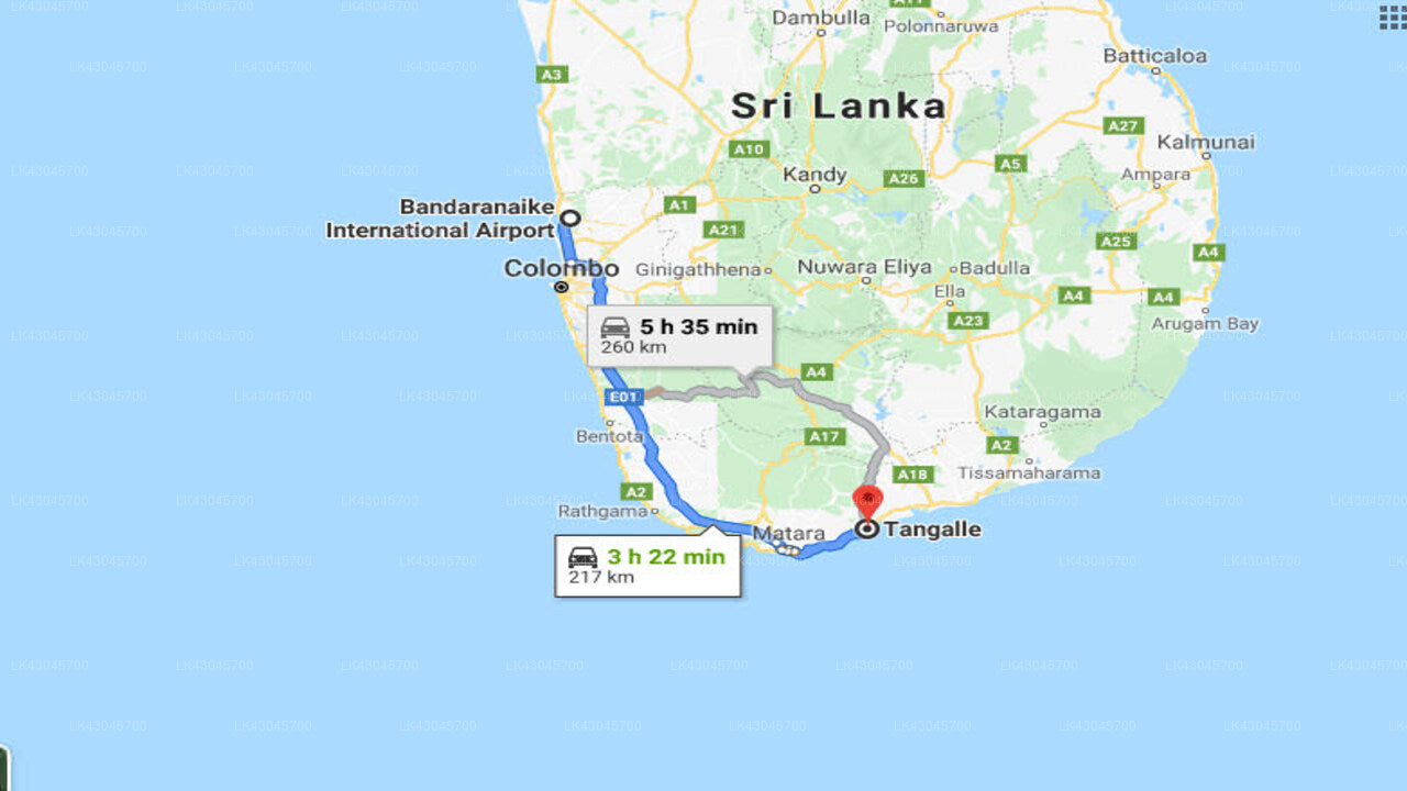 Transfer between Colombo Airport (CMB) and The Colony, Tangalle