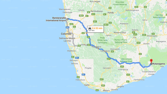 Transfer between Colombo Airport (CMB) and Ran Hewana Holiday Resort, Kataragama